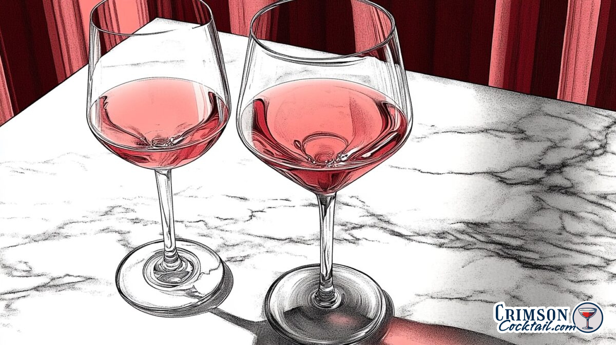 Illustration of two wine cocktail glasses.